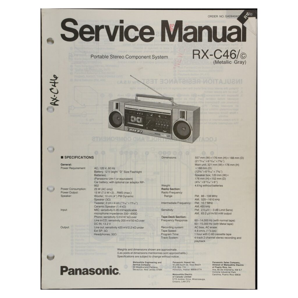 Panasonic RX-C46 Radio-Cassette Recorder — Service Manual