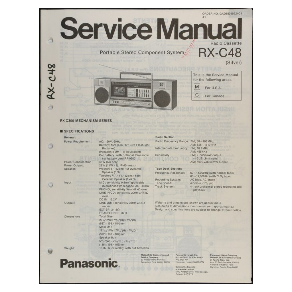 Panasonic RX-C48 Radio-Cassette Recorder — Service Manual