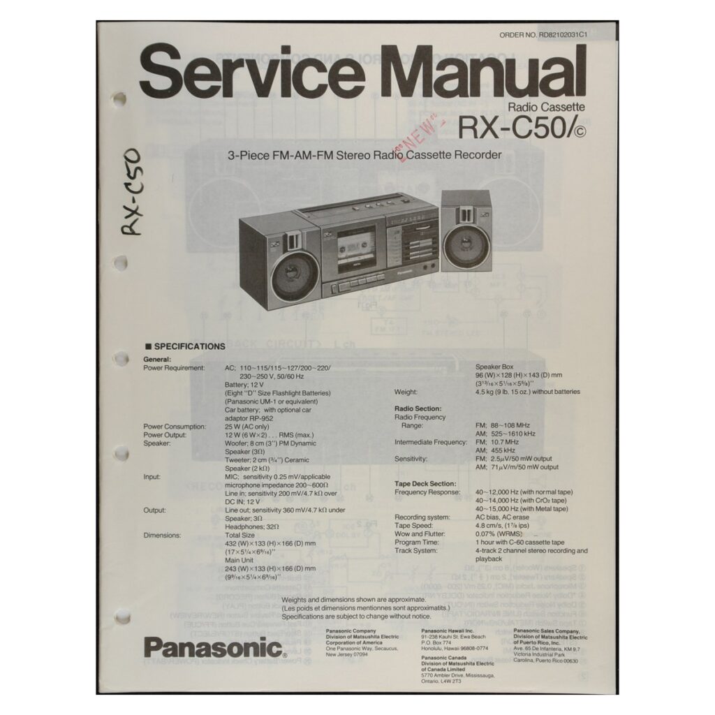 Panasonic RX-C50 Radio-Cassette Recorder — Service Manual