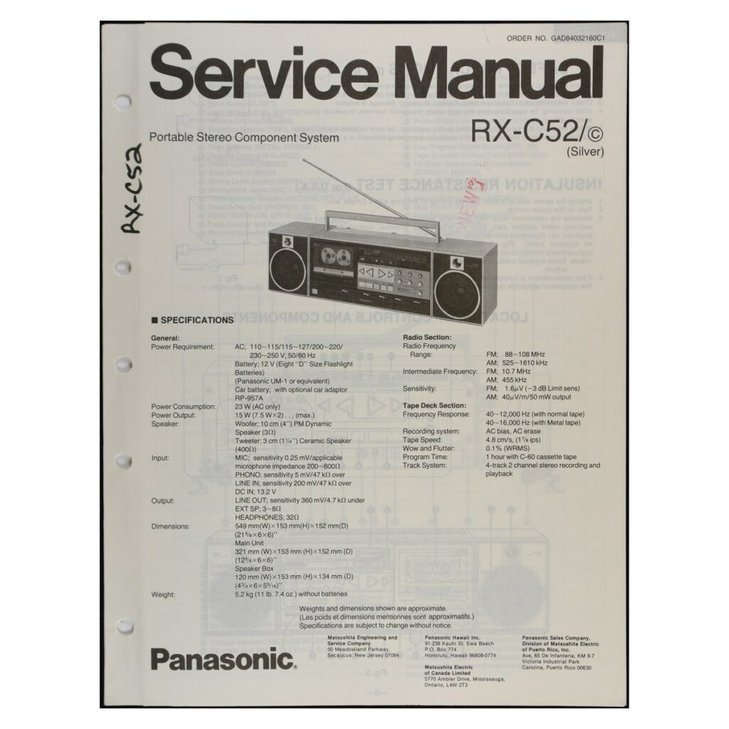 Panasonic RX-C52 Radio-Cassette Recorder — Service Manual