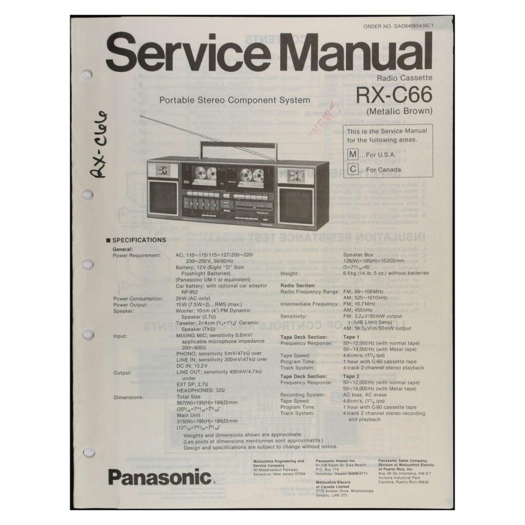 Panasonic RX-C66 Radio-Cassette Recorder — Service Manual