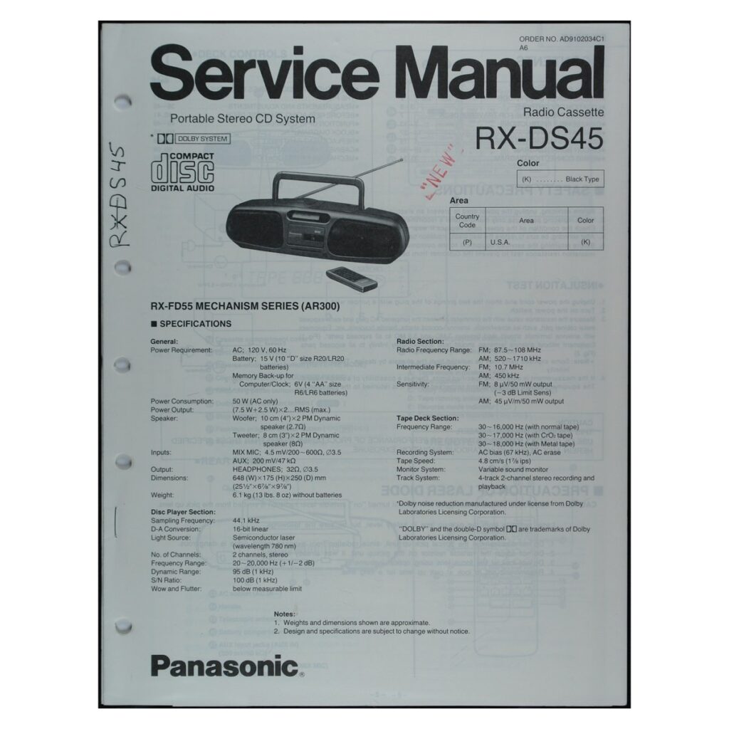 Panasonic RX-DS45 CD Radio-Cassette Recorder — Service Manual