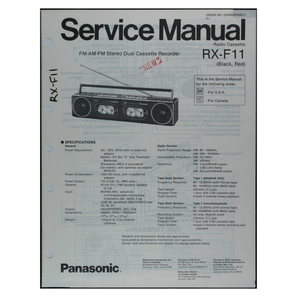 Panasonic RX-F11 Radio-Cassette Recorder — Service Manual
