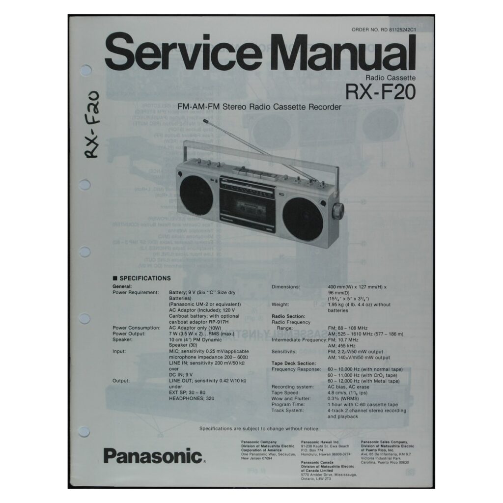 Panasonic RX-F20 Radio-Cassette Recorder — Service Manual