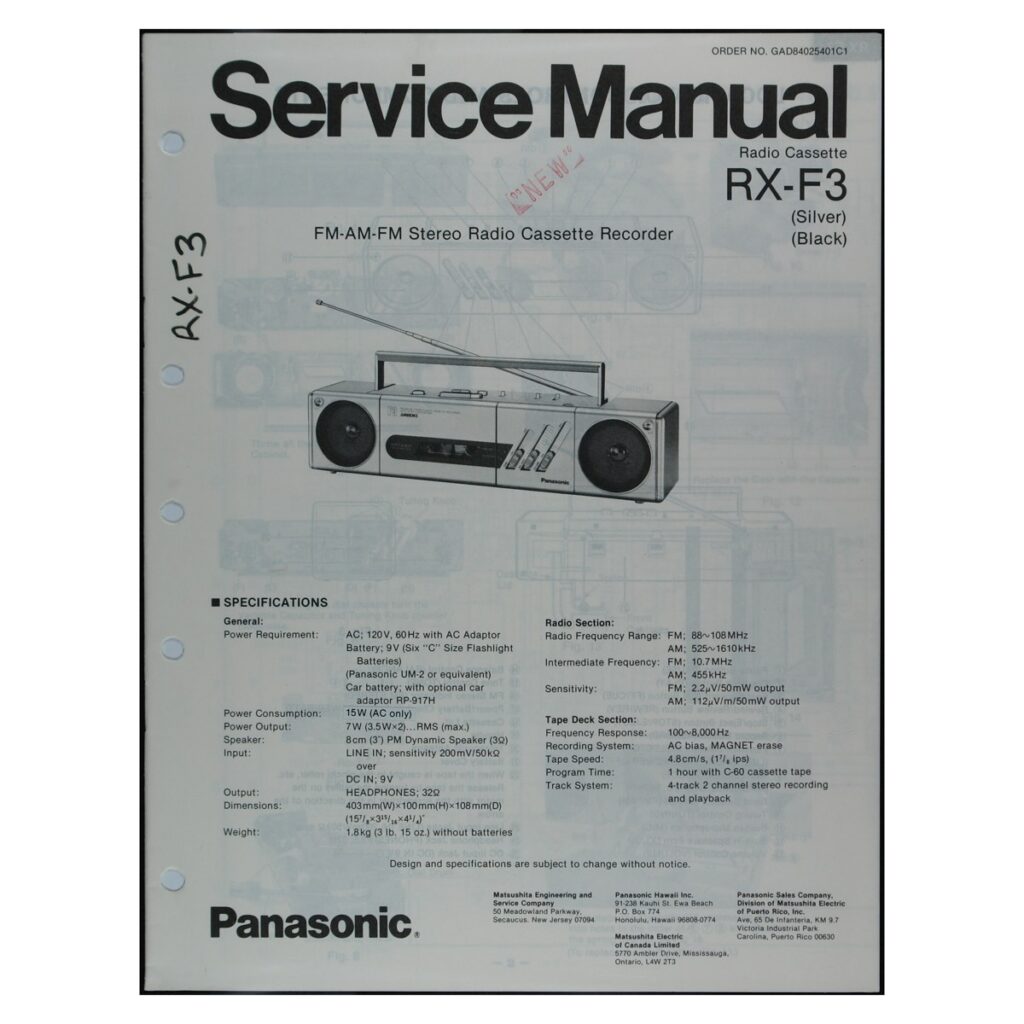 Panasonic RX-F3 Radio-Cassette Recorder — Service Manual