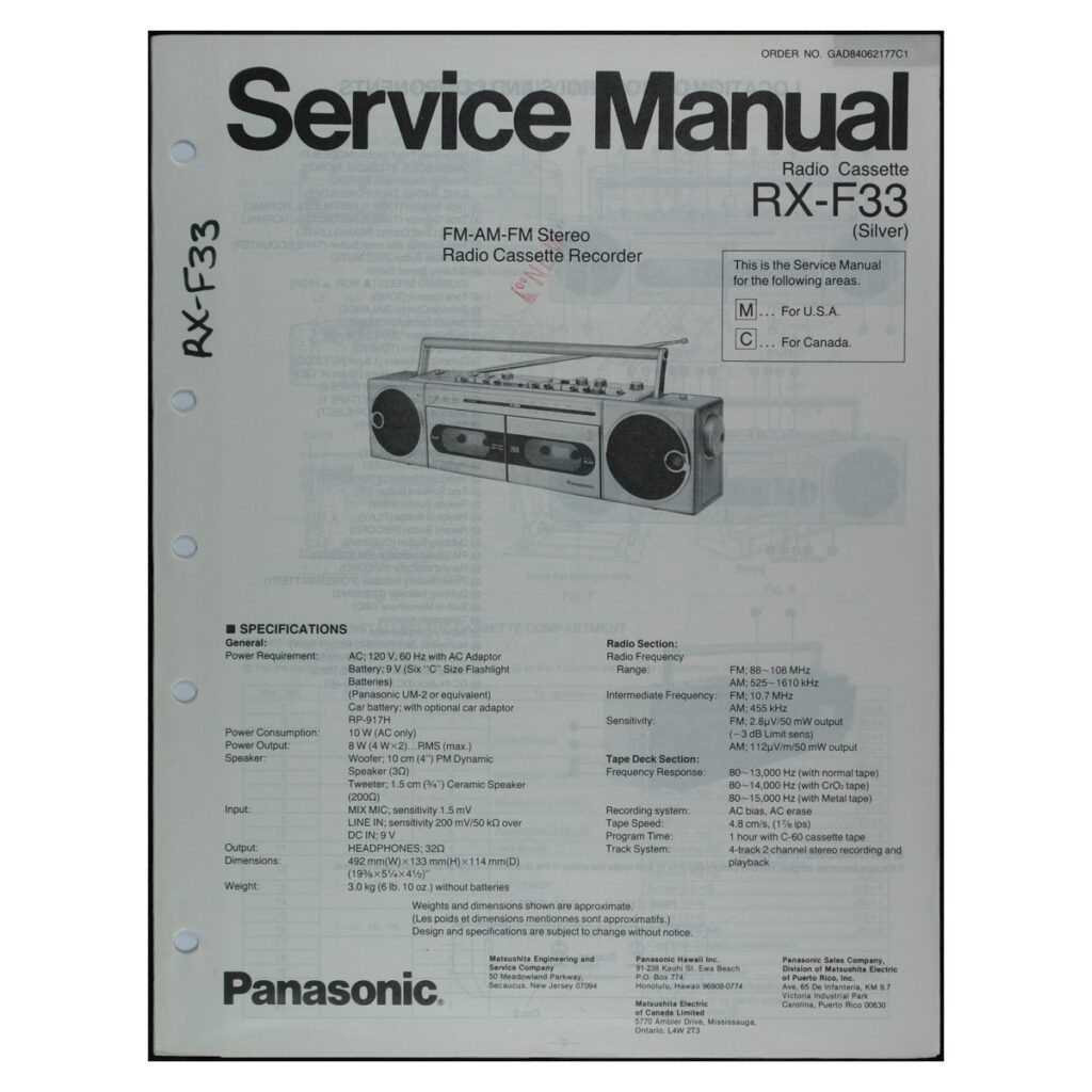 Panasonic RX-F33 Radio-Cassette Recorder — Service Manual