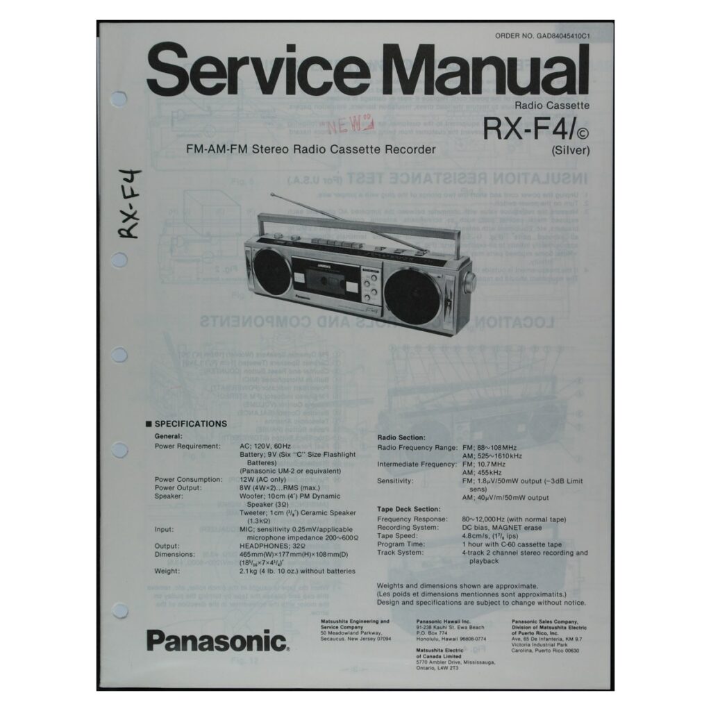 Panasonic RX-F4 Radio-Cassette Recorder — Service Manual
