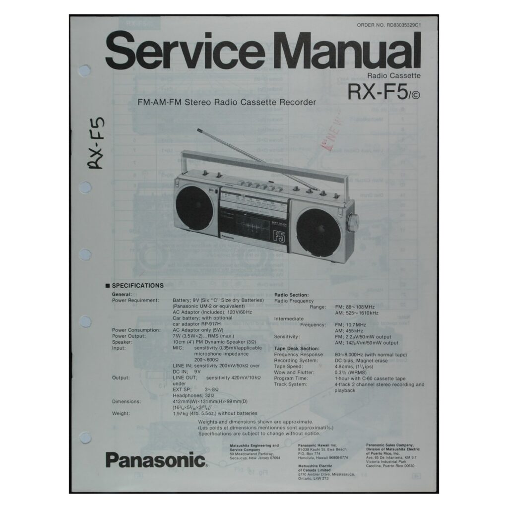 Panasonic RX-F5 Radio-Cassette Recorder — Service Manual