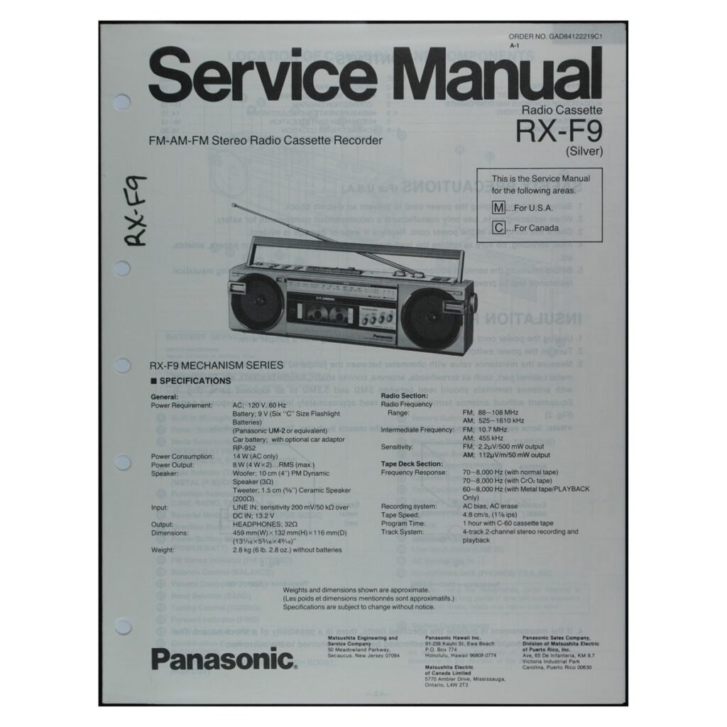 Panasonic RX-F9 Radio-Cassette Recorder — Service Manual