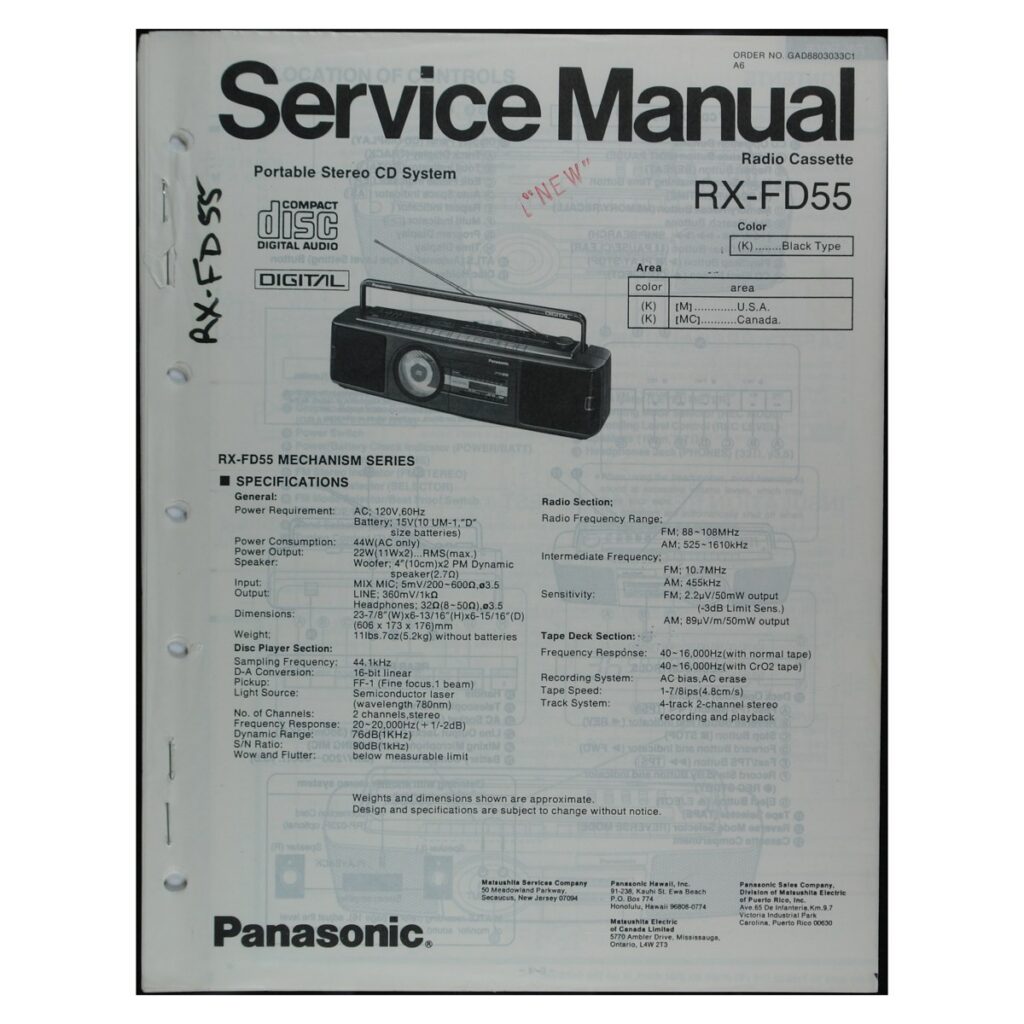 Panasonic RX-FD55 CD Radio-Cassette Recorder — Service Manual