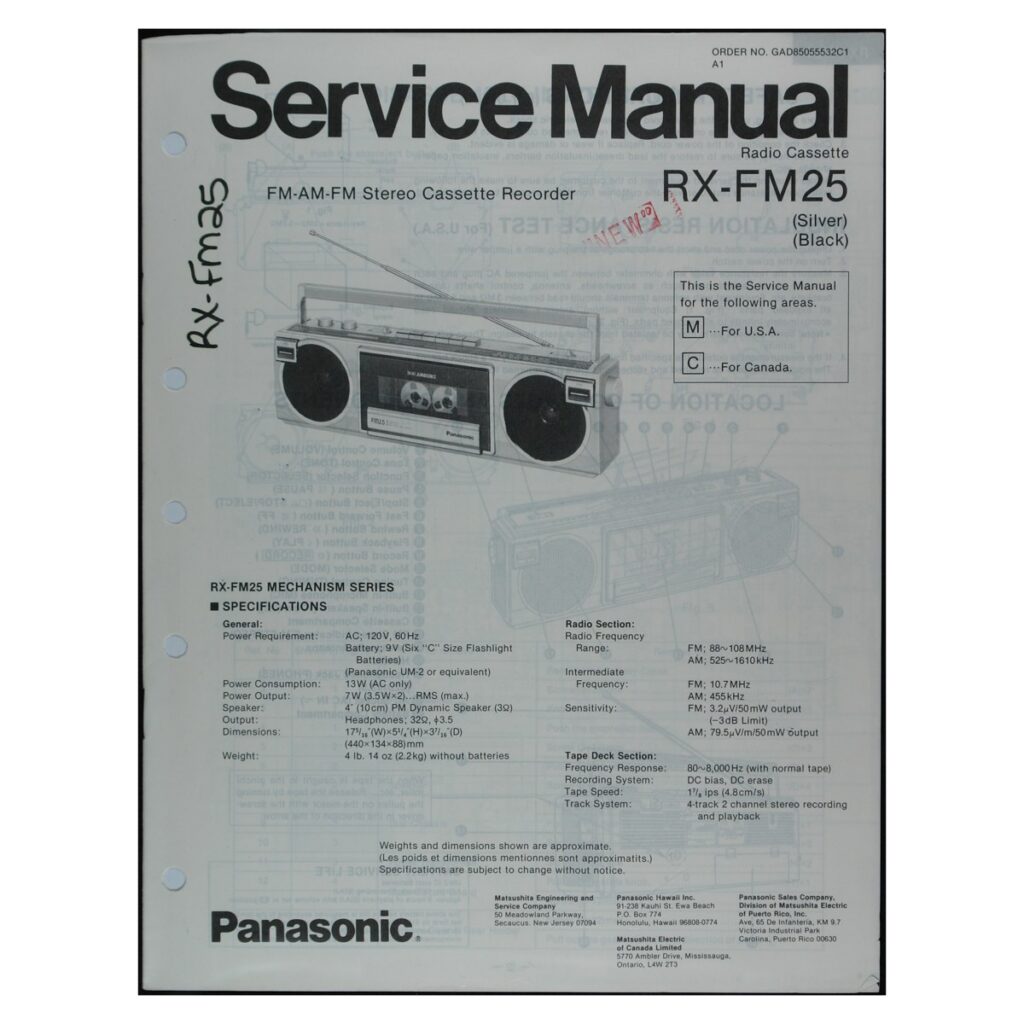 Panasonic RX-FM25 Radio-Cassette Recorder — Service Manual