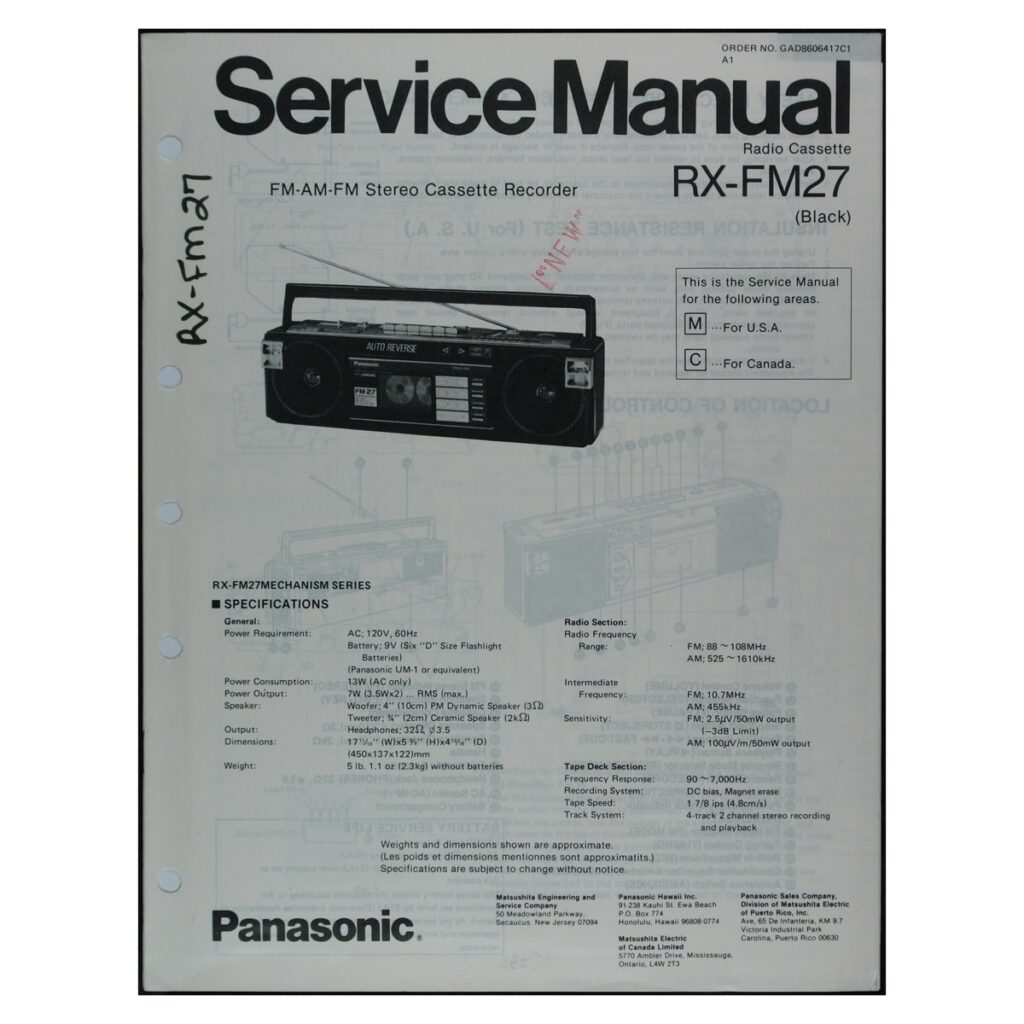 Panasonic RX-FM27 Radio-Cassette Recorder — Service Manual