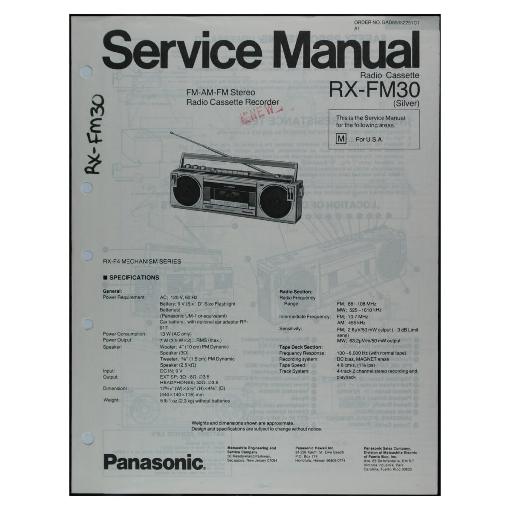Panasonic RX-FM30 Radio-Cassette Recorder — Service Manual