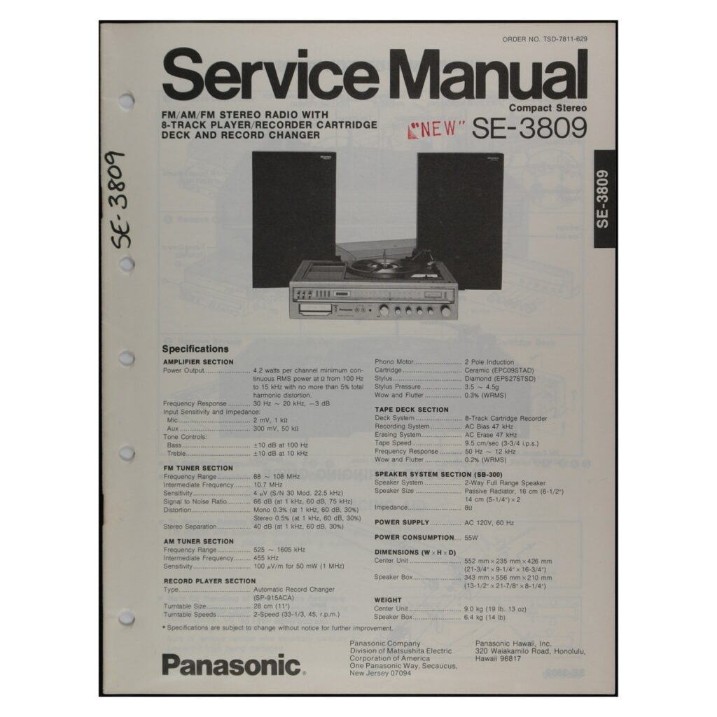 Panasonic SE-3809 Compact Stereo System — Service Manual