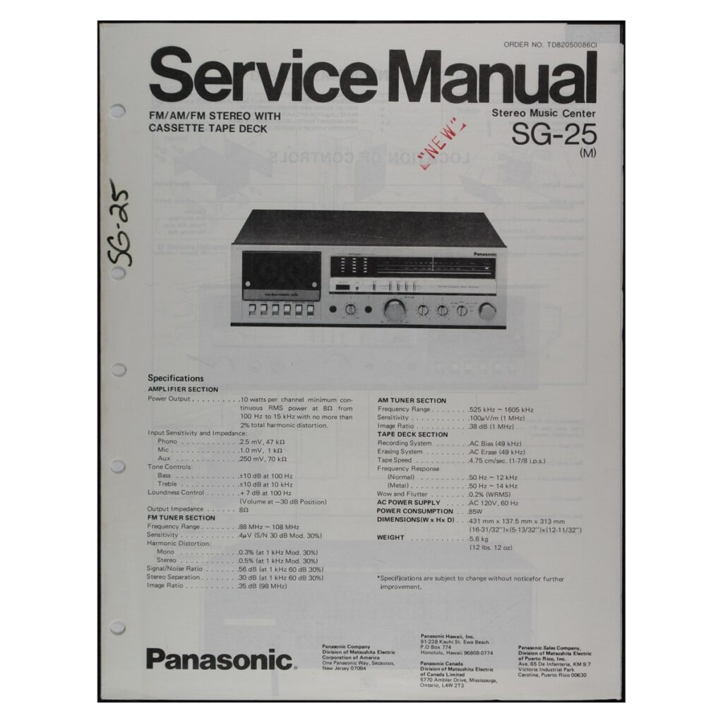 Panasonic SG-25 Stereo Music Center — Service Manual