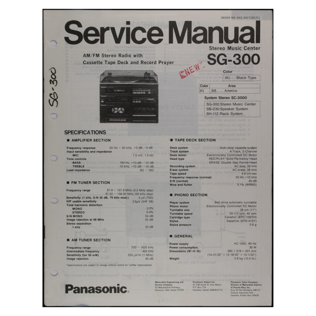 Panasonic SG-300 Stereo Music Center — Service Manual