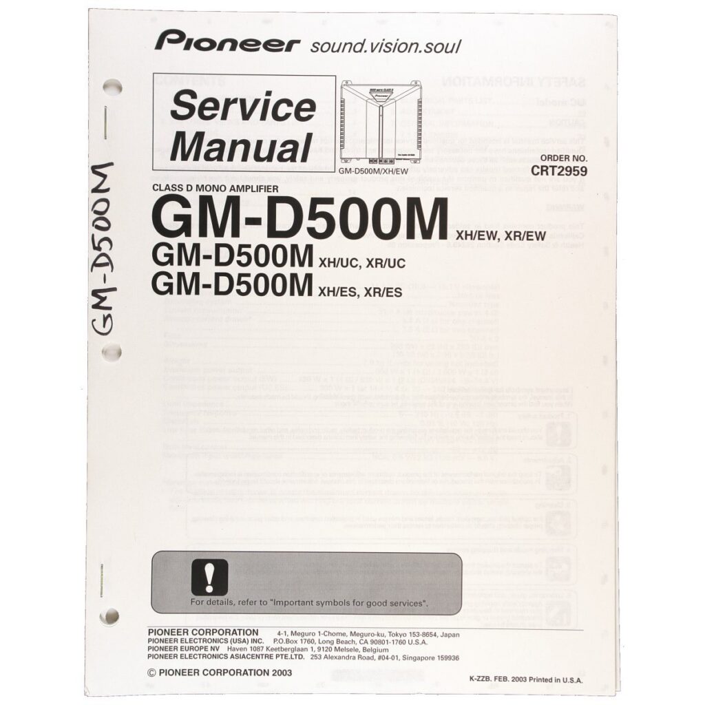 Pioneer GM-D500M Class D Mono Amplifier — Service Manual
