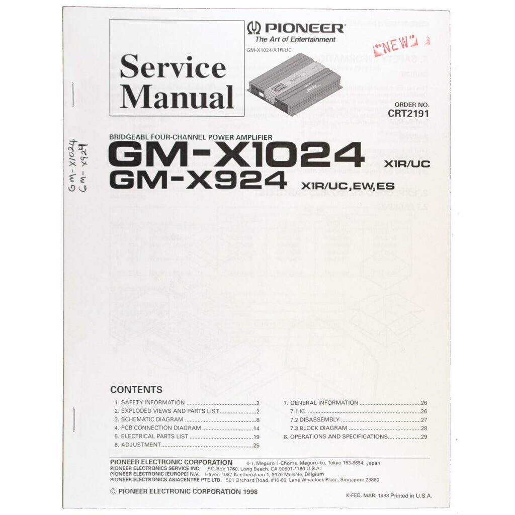 Pioneer GM-X1024 / GM-X924 Bridgeable Four-Channel Power Amplifier — Service Manual