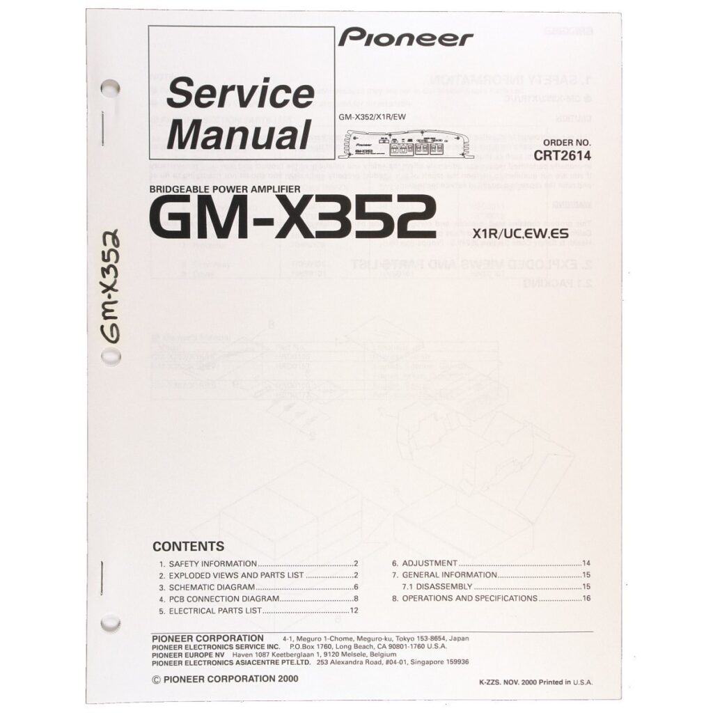 Pioneer GM-X352 Bridgeable Power Amplifier — Service Manual