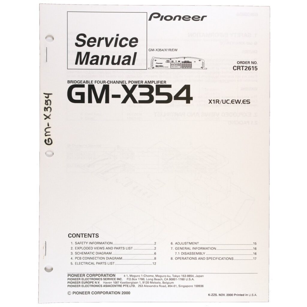 Pioneer GM-X354 Bridgeable Four-Channel Power Amplifier — Service Manual