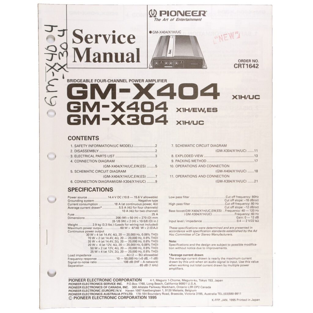 Pioneer GM-X404 / GM-X304 Bridgeable Four-Channel Power Amplifier — Service Manual