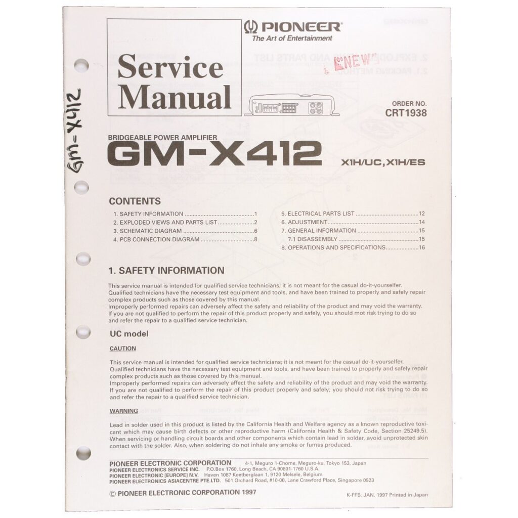 Pioneer GM-X412 Bridgeable Power Amplifier — Service Manual