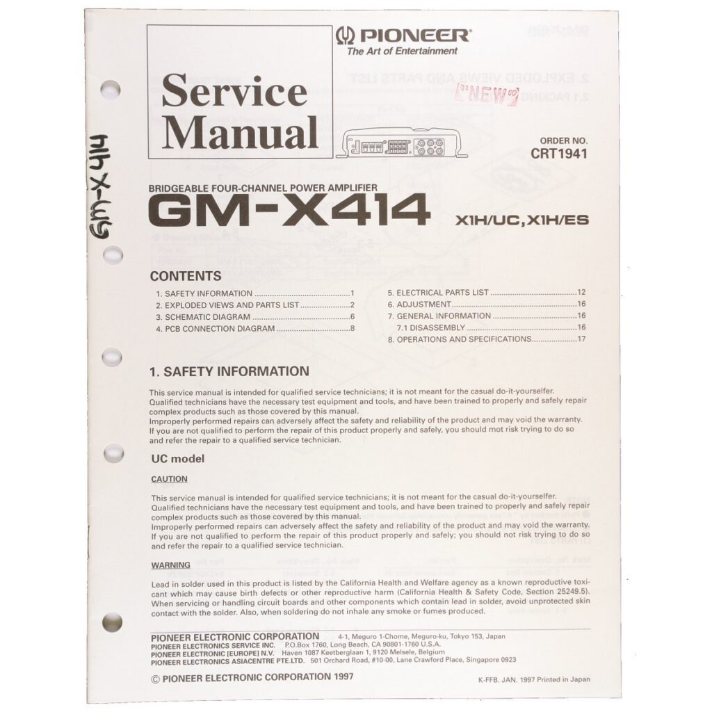 Pioneer GM-X414 Bridgeable Four-Channel Power Amplifier — Service Manual