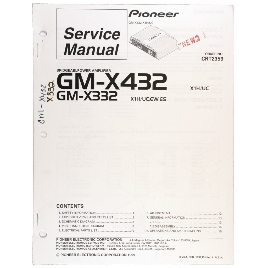 Pioneer GM-X432 / GM-X332 Bridgeable Power Amplifier — Service Manual