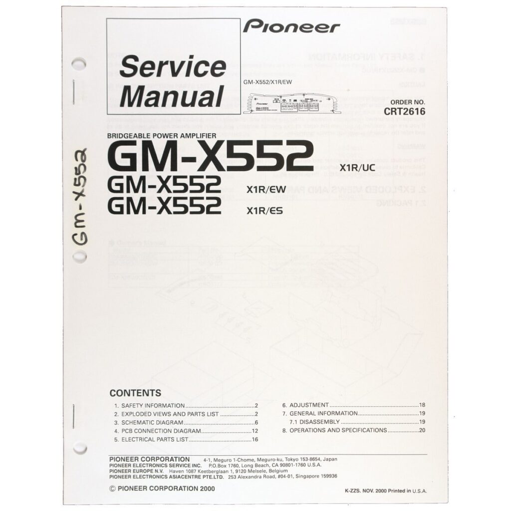 Pioneer GM-X552 Bridgeable Power Amplifier — Service Manual