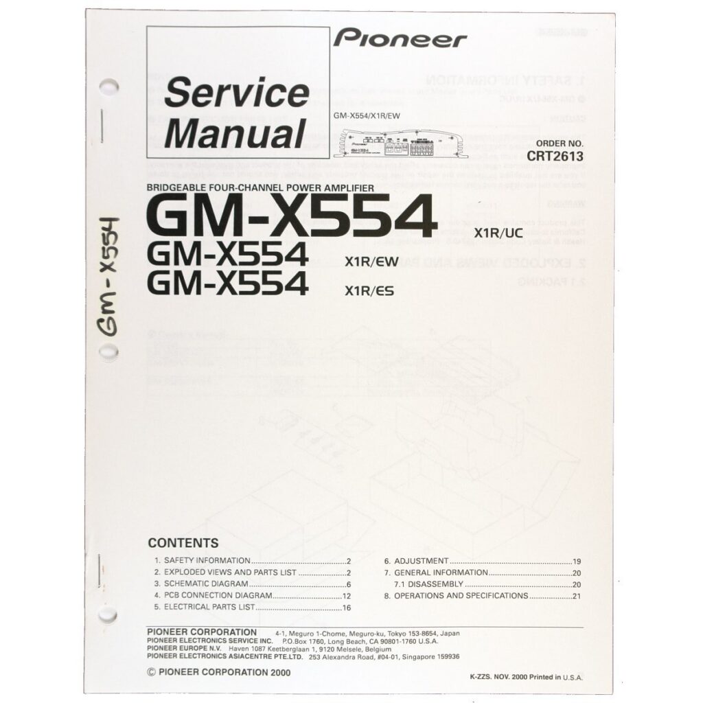 Pioneer GM-X554 Bridgeable Four-Channel Power Amplifier — Service Manual
