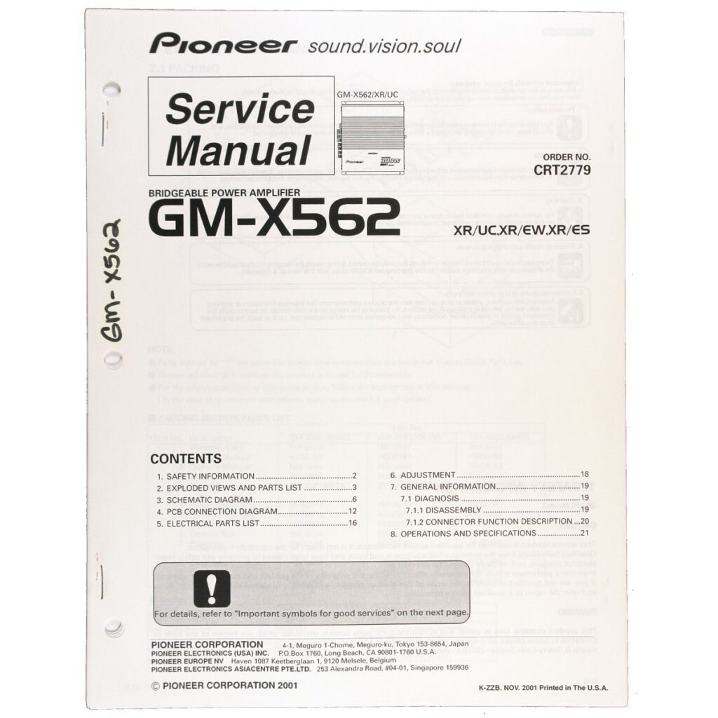 Pioneer GM-X562 Bridgeable Power Amplifier — Service Manual