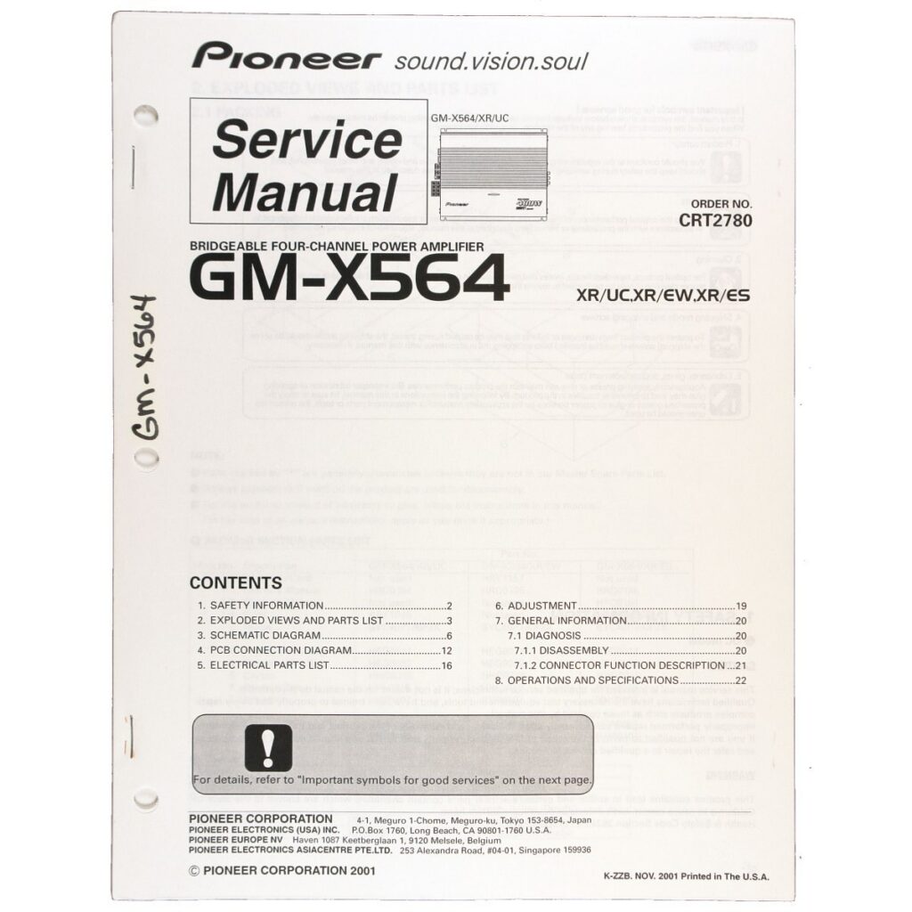 Pioneer GM-X564 Bridgeable Four-Channel Power Amplifier — Service Manual
