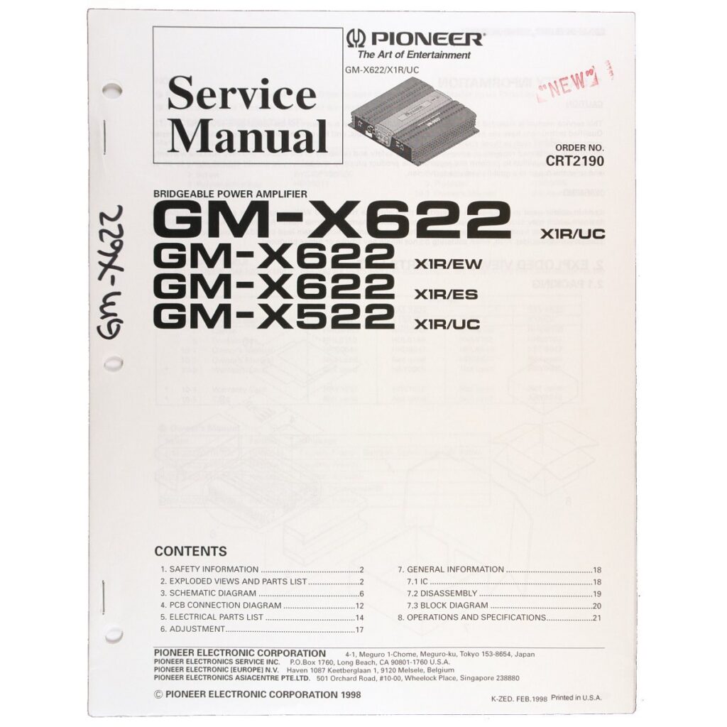 Pioneer GM-X622 Bridgeable Power Amplifier — Service Manual