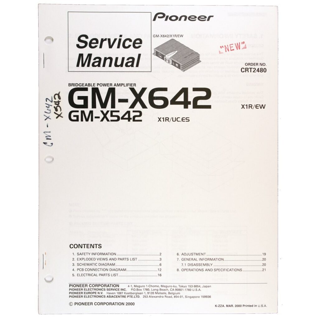 Pioneer GM-X642 / GM-X542 Bridgeable Power Amplifier — Service Manual