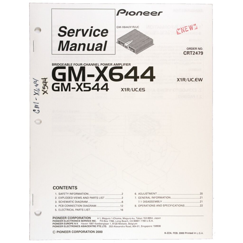 Pioneer GM-X644 / GM-X544 Bridgeable Four-Channel Power Amplifier — Service Manual