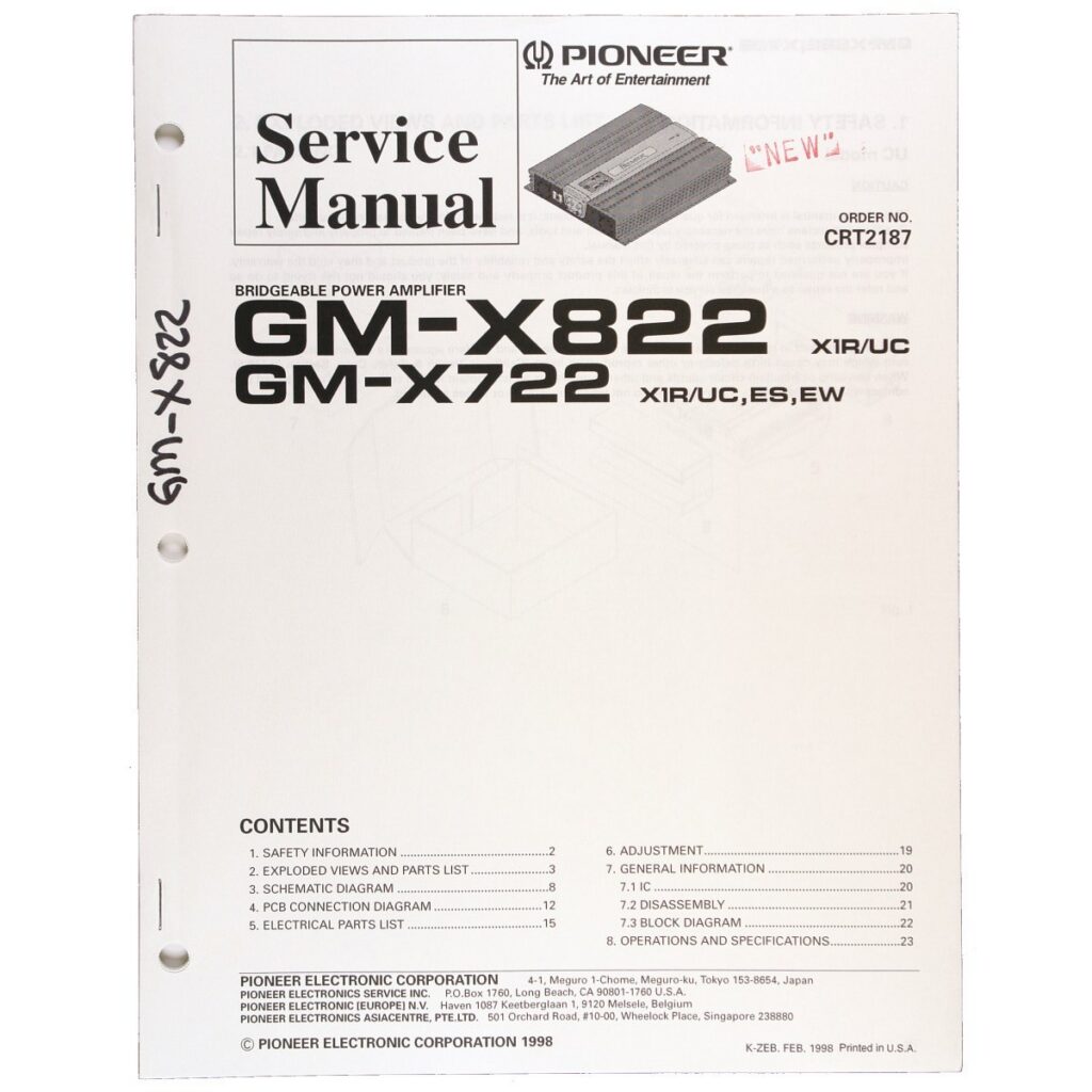 Pioneer GM-X822 / GM-X722 Bridgeable Power Amplifier — Service Manual