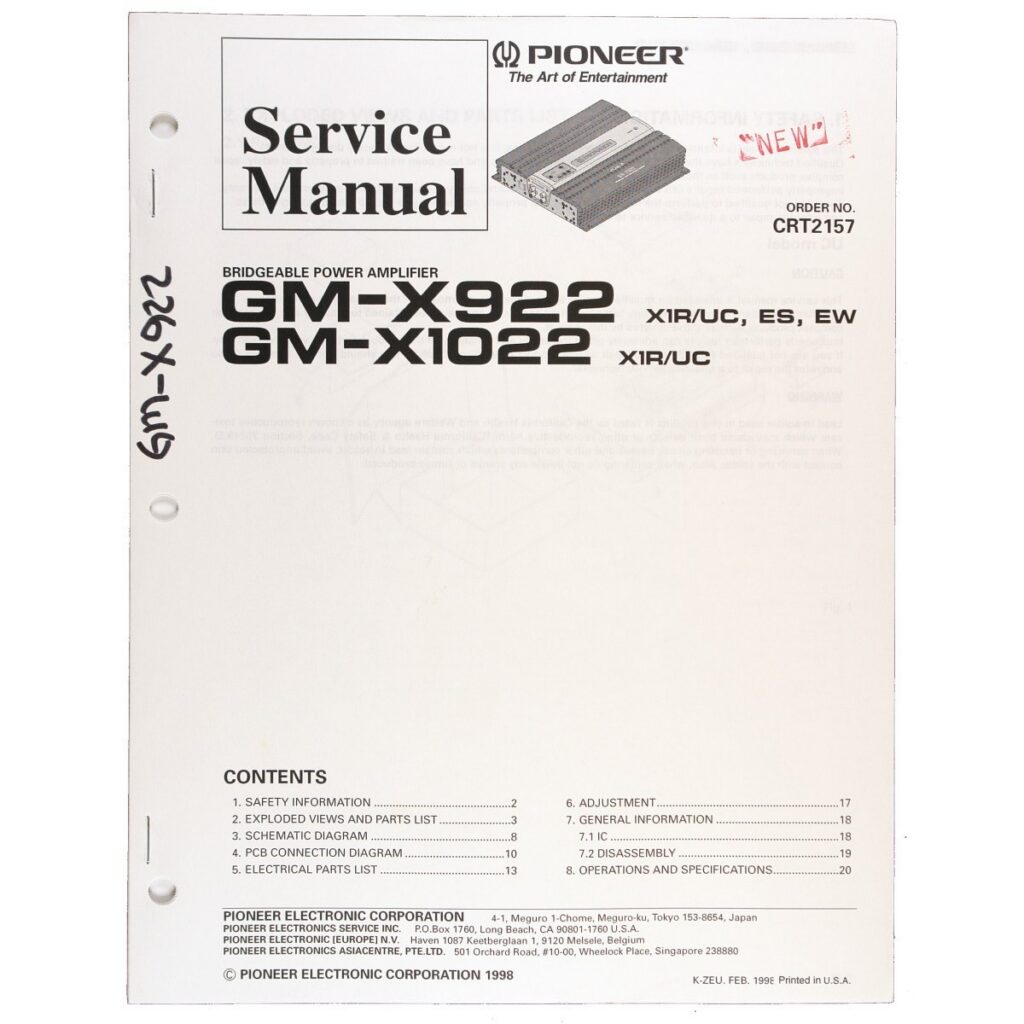 Pioneer GM-X922 / GM-X1022 Bridgeable Power Amplifier — Service Manual
