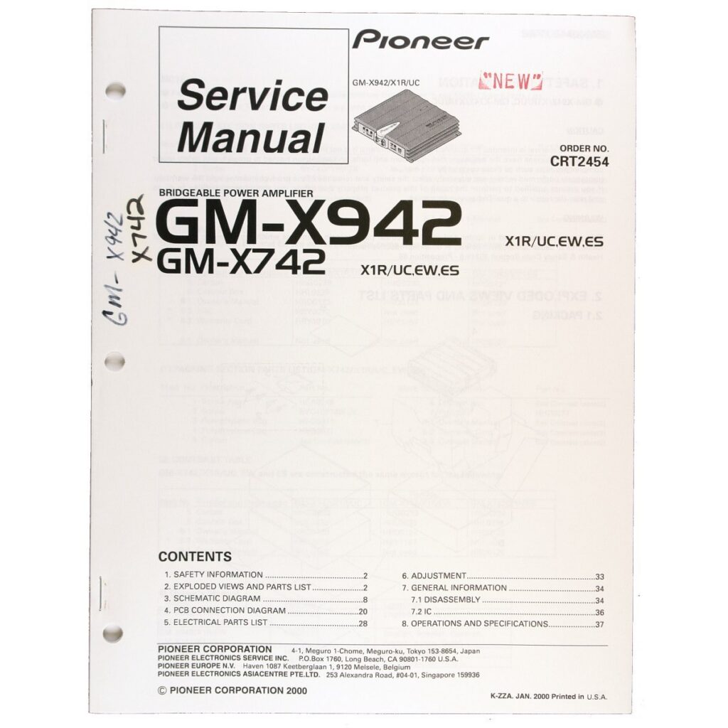 Pioneer GM-X942 / GM-X742 Bridgeable Power Amplifier — Service Manual