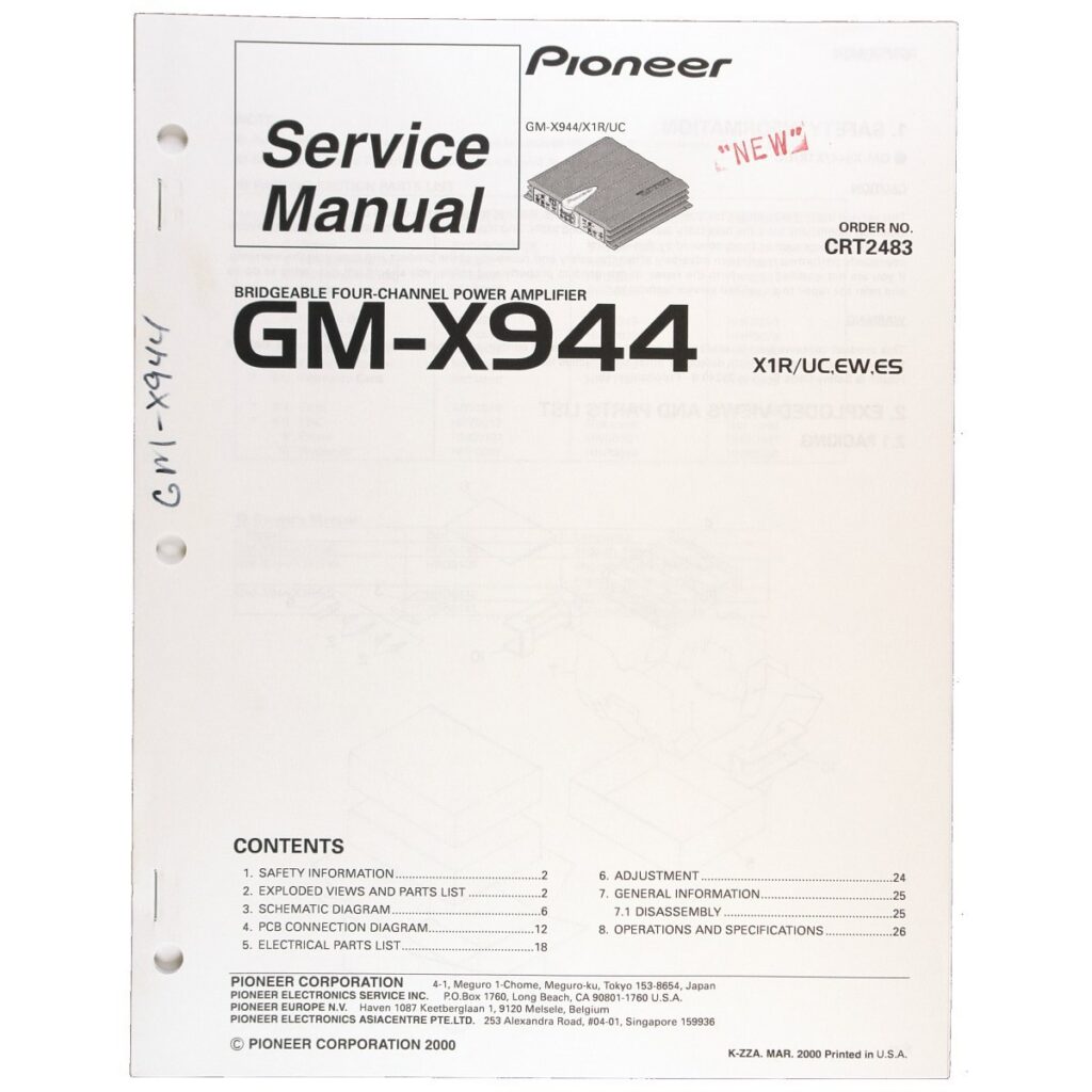 Pioneer GM-X944 Bridgeable Four-Channel Power Amplifier — Service Manual