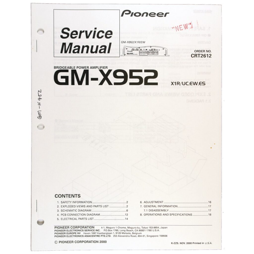 Pioneer GM-X952 Bridgeable Power Amplifier — Service Manual