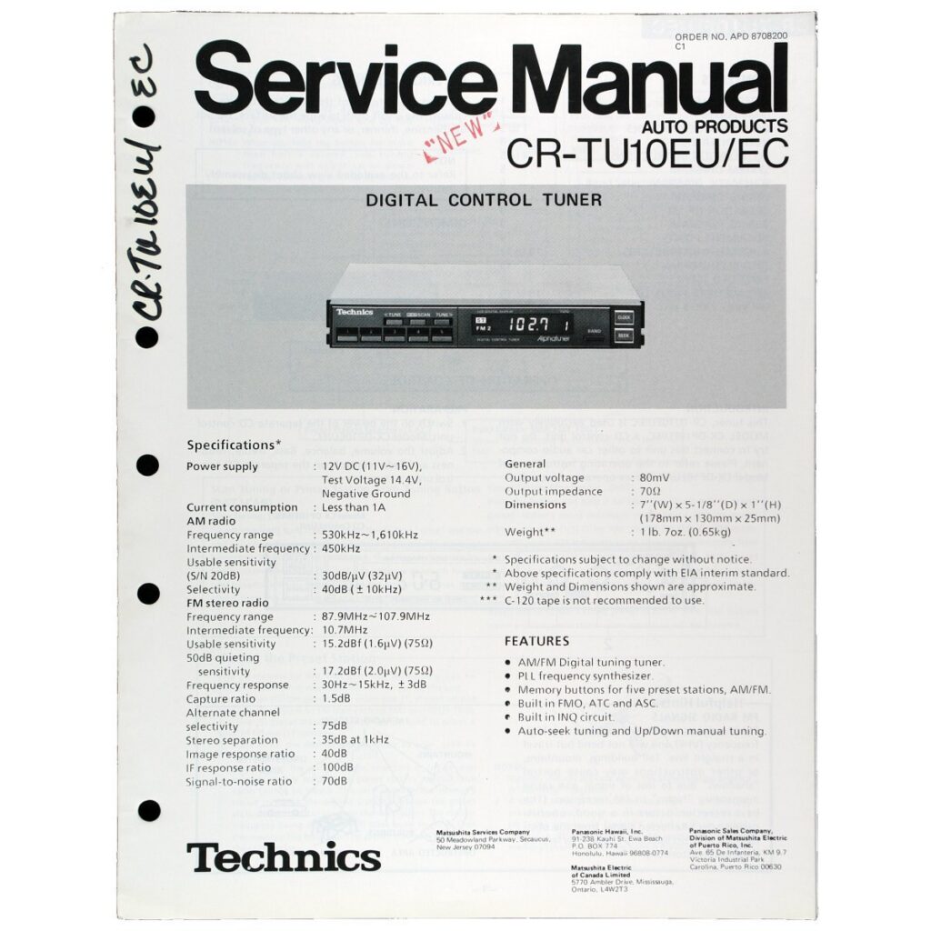 Technics CR-TU10EU Digital-Control Car Tuner — Service Manual