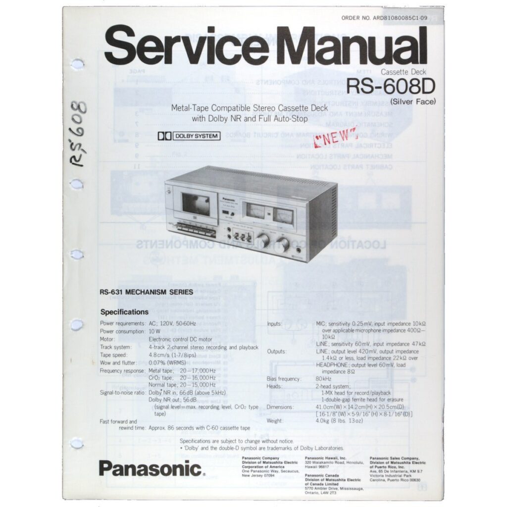 Technics RS-608D Stereo Cassette Deck — Service Manual