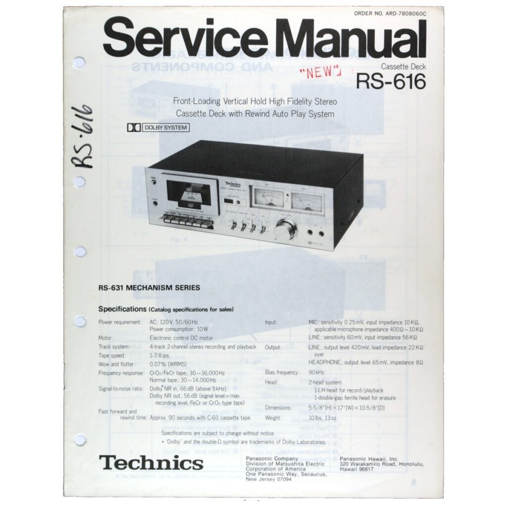 Technics RS-616 Stereo Cassette Deck — Service Manual