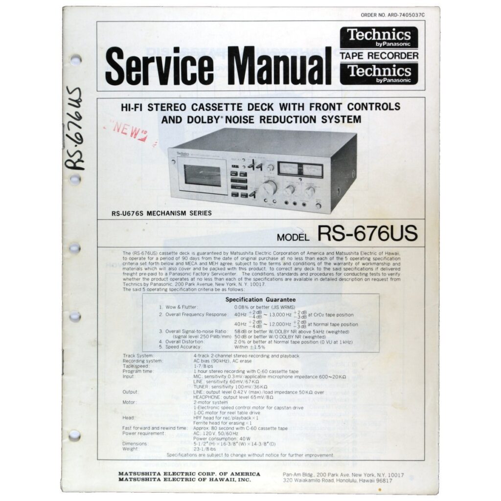 Technics RS-676US Stereo Tape Recorder — Service Manual