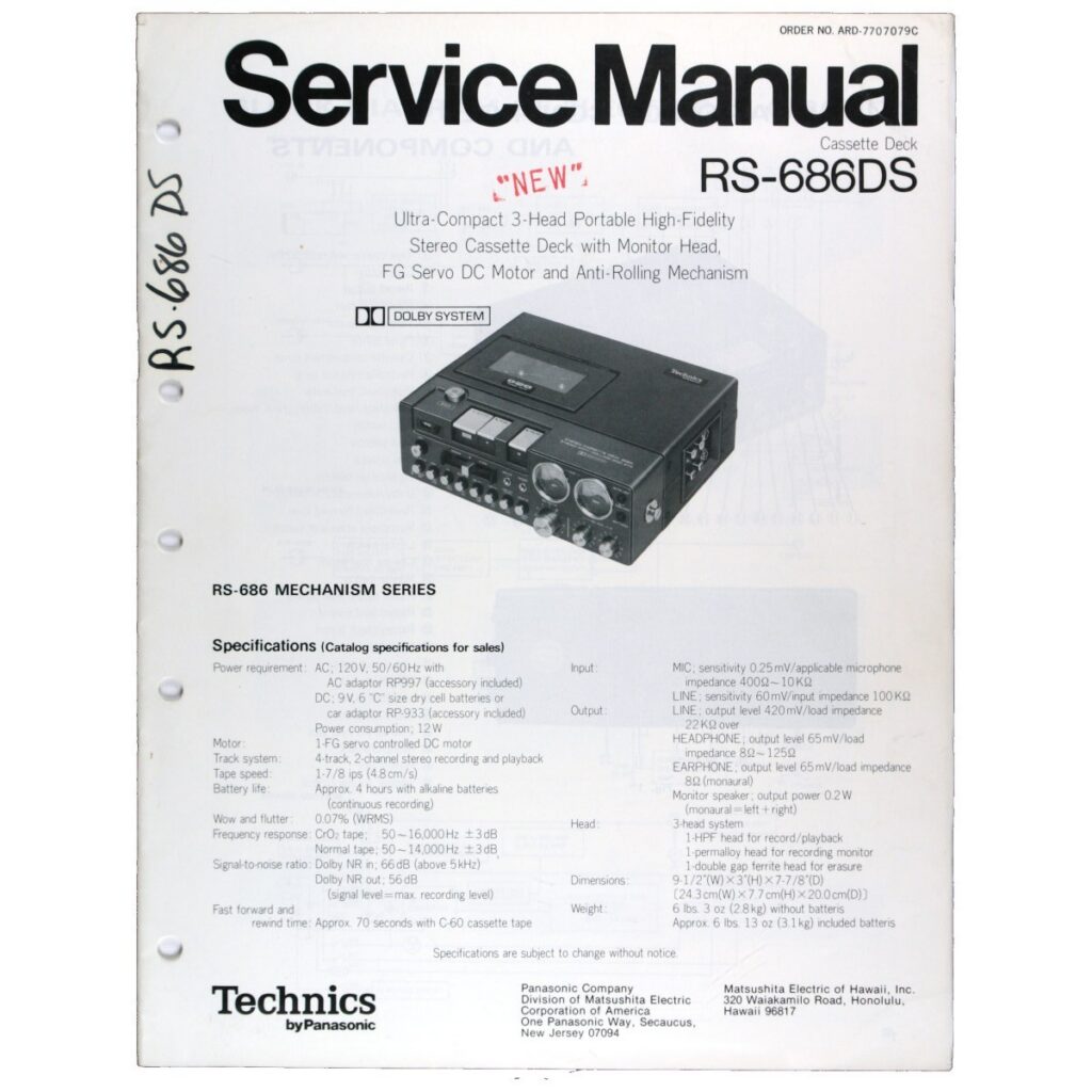 Technics RS-686DS Stereo Cassette Deck — Service Manual
