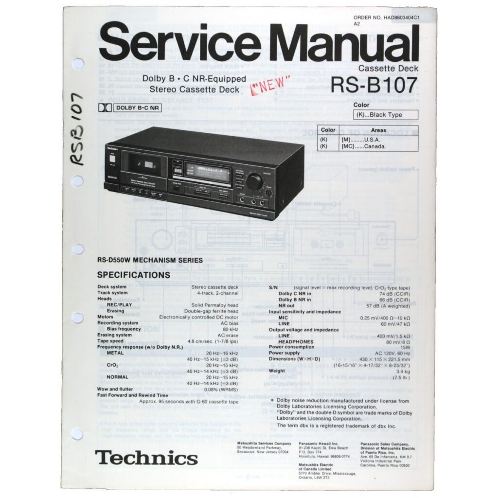 Technics RS-B107 Stereo Cassette Deck — Service Manual