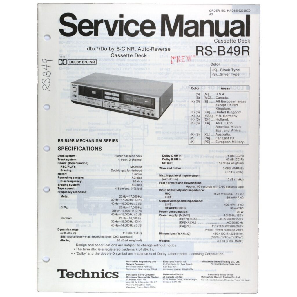 Technics RS-B49R Stereo Cassette Deck — Service Manual