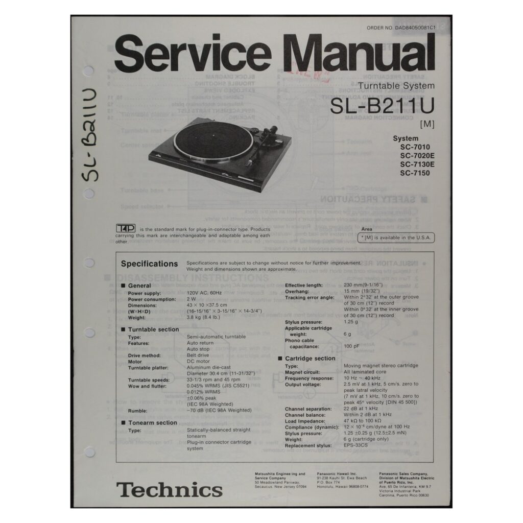 Technics SL-B211U Turntable — Service Manual