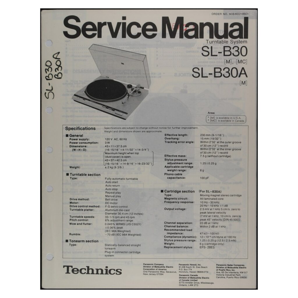 Technics SL-B30/B30A Turntable — Service Manual