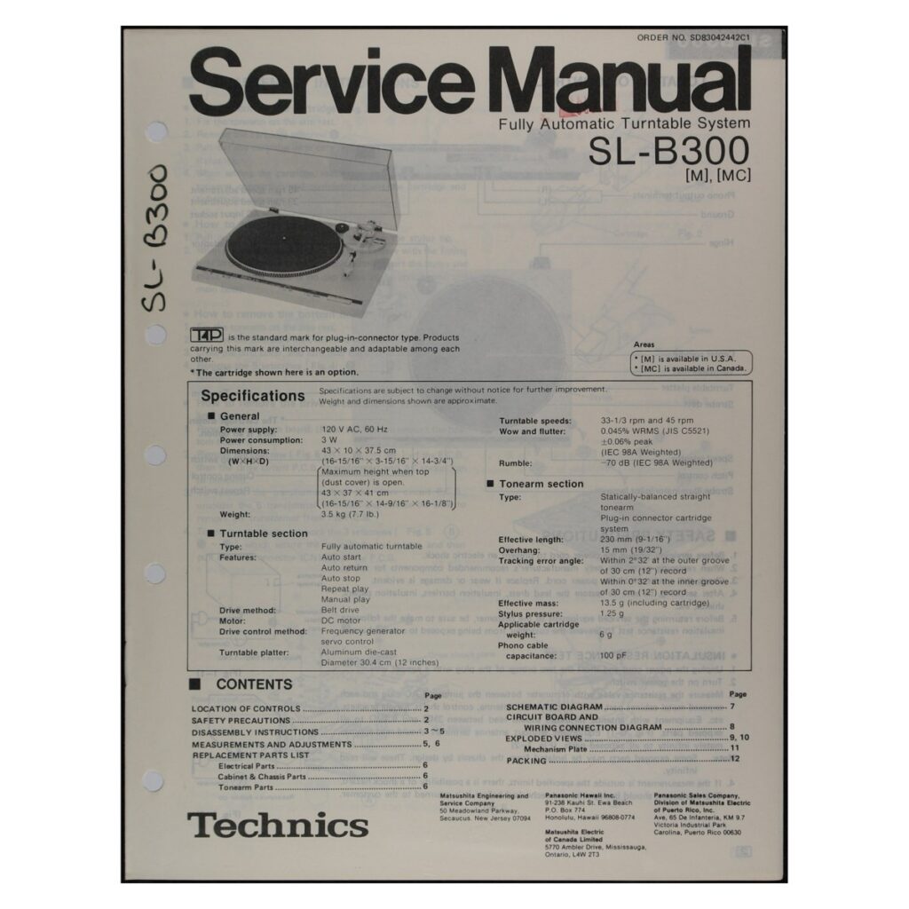 Technics SL-B300 Turntable — Service Manual